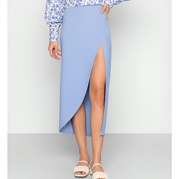 Abercrombie & Fitch Spring Summer Elevated Blue Slit Midi Skirt Women's Size XXS - Picture 1 of 13